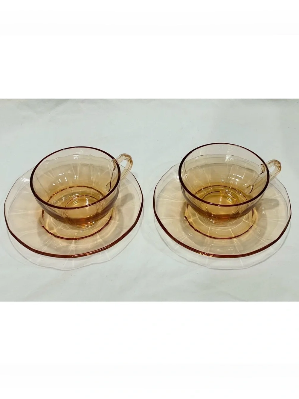 💥3/$50 Pair (2) Fostoria Glass Vintage Amber Glass Tea Cup & Saucer Set | EUC